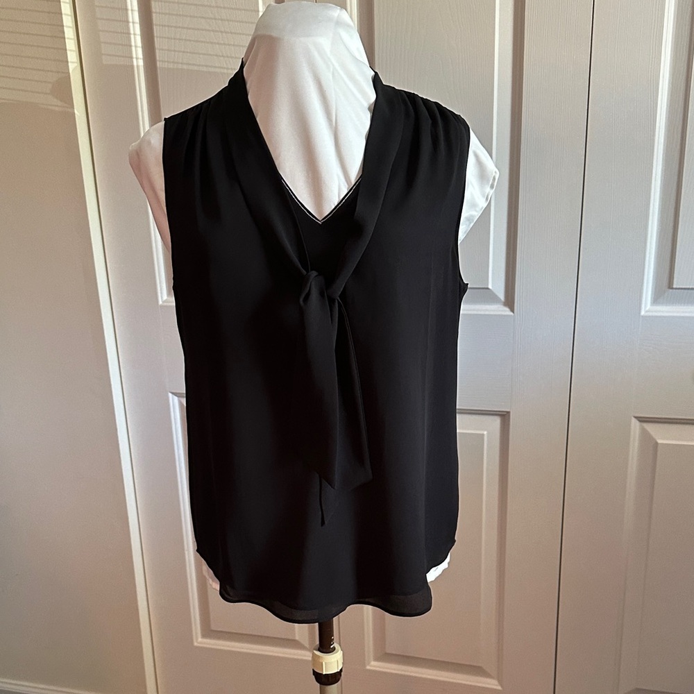 White House Black Market Elegant Black Tie-Front Blouse